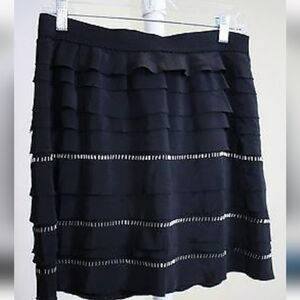 BCBGMaxAzria Dark Grey Silk Tiered Mini Skirt